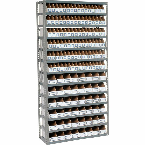 Global Industrial Steel Open Shelving with 144 Corrugated Shelf Bins 13 Shelves, 36x12x73 235005